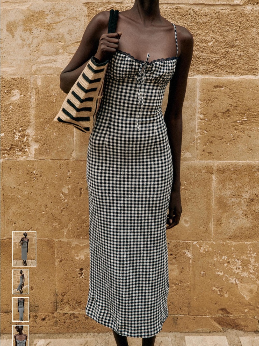 Zara fitted gingham midi dress